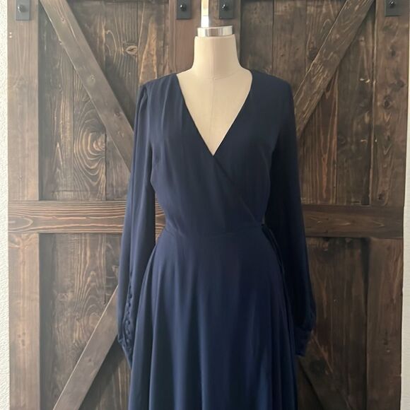 Lulus My Whole Heart Dark Navy Blue Long Sleeve Wrap Dress Sz- Small - Picture 5 of 16